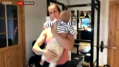 Rowing champion upstaged by her three toddlers during live TV segment`