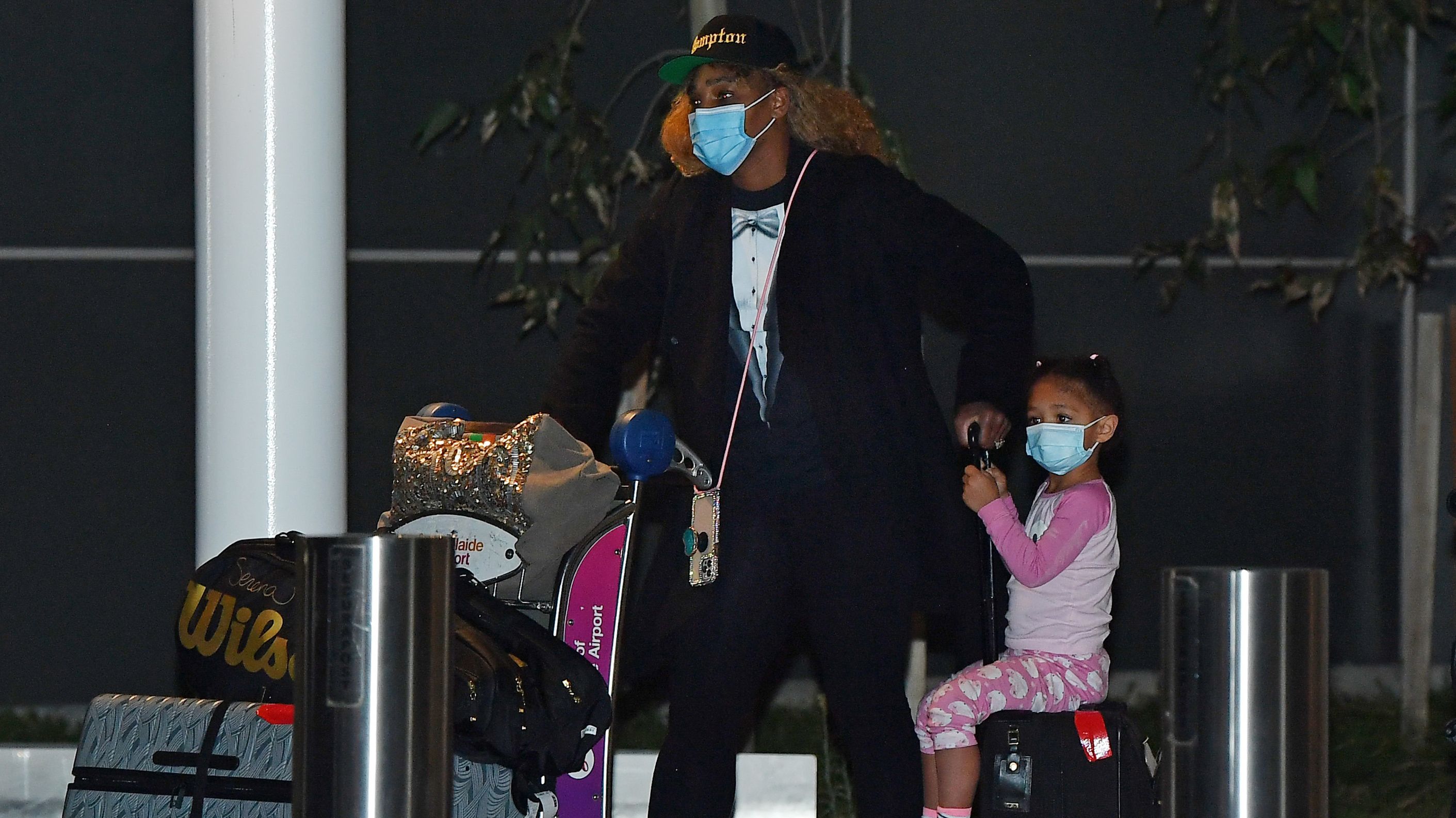 Serena Williams with her daughter Alexis Olympia Ohanian Jr. arrives at Adelaide Airport.