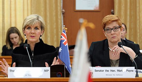 Foreign Minister Julie Bishop and Defence Minister Marise Payne in Seoul. (AAP).