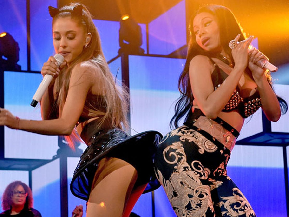 Watch: Ariana Grande and Nicki Minajs booty-grinding iHeartRadio  performance - 9Celebrity