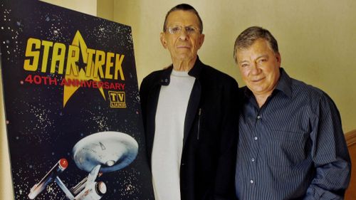 Leonard Nimoy with fellow Star Trek actor William Shatner, who played Captain Kirk, in 2006. (AAP)