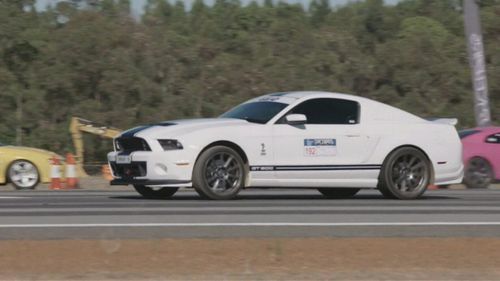 The Ford Mustang in the moments before the crash.