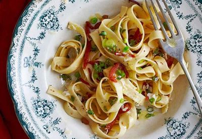 Tagliatelle with bacon and anchovies