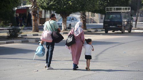 Palestinians displaced from their homes as a result of Israeli raids on October 13, 2023 in Gaza City, Gaza. 