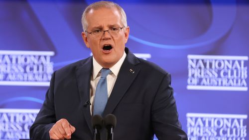 Prime Minister Scott Morrison during his address to the National Press Club