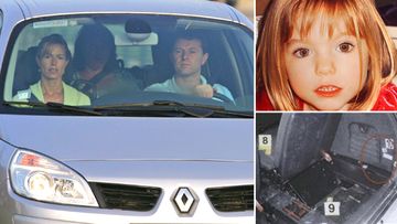 Kate and Gerry McCann, Madeleine McCann and police photographs of car boot where dogs alerted and DNA samples were lifted.