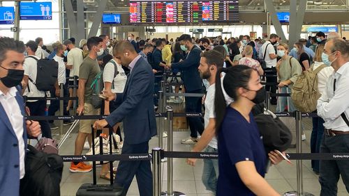 This photograph, taken last week, shows how busy the domestic terminal at Sydney airport is already getting.