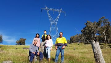 A 35-metre tall electricity mast is already running across Rebecca Tobin&#x27;s land. The new HumeLink mast would be more than double that height.