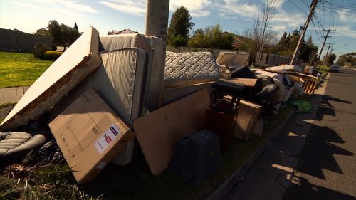 Residents of Dalton Street in Sunshine West have been putting out their rubbish weeks ahead of pickup.