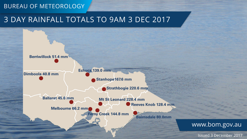 The bureau's summary of rainfall over the weekend of wild weather. (BoM)