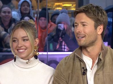 Sydney Sweeney and Glen Powell doing press for Anyone But You.