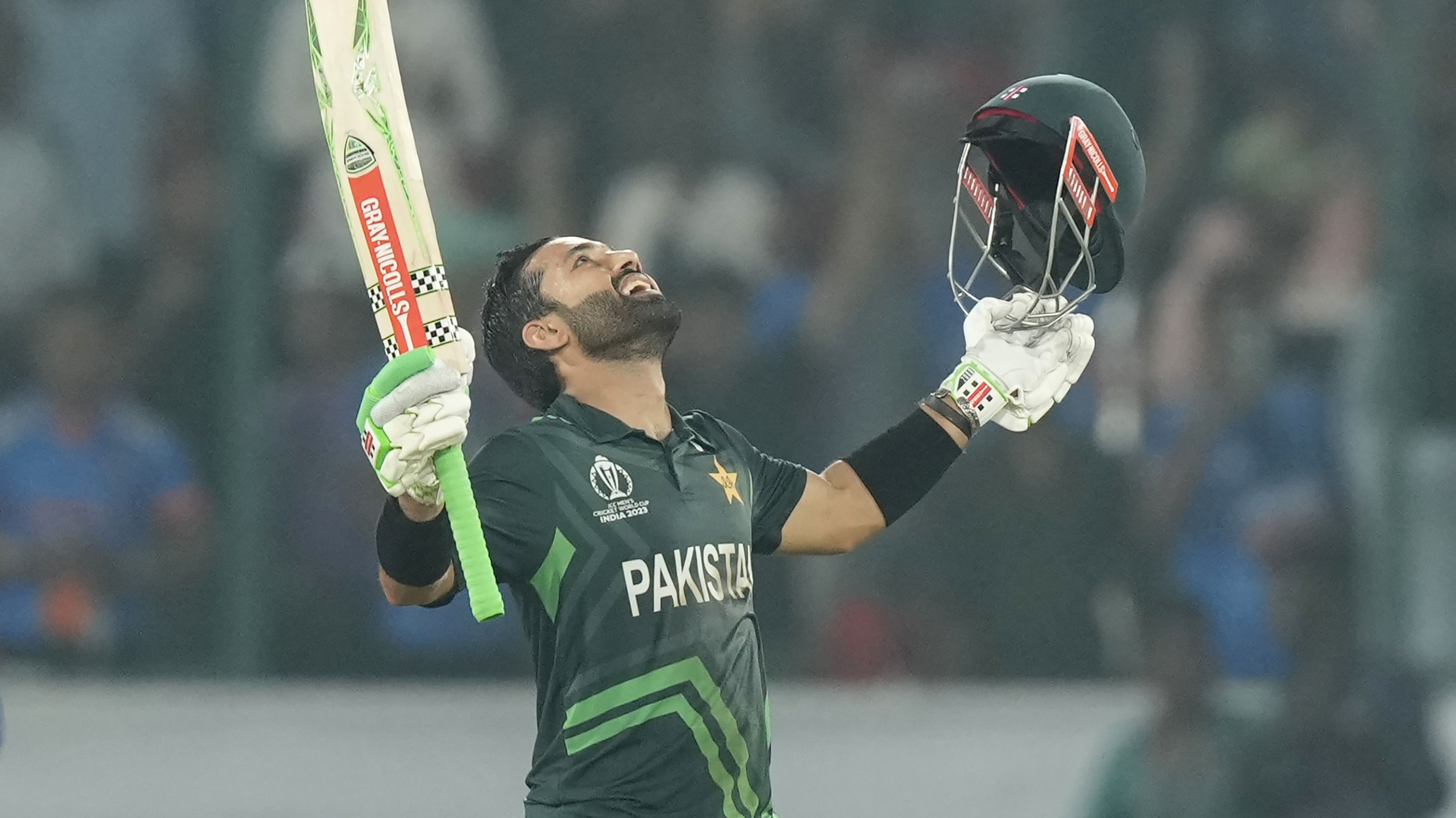 Pakistan&#x27;s Mohammad Rizwan celebrates after scoring the winning run against Sri Lanka.