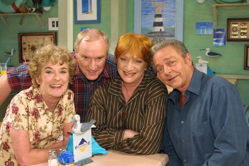 Cornelia Frances, pictured with Home and Away co-stars Judy Nunn, Ray Meagher, and Norman Coburn. Picture: AP
