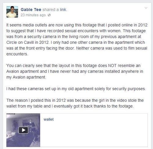 Another post, claiming the video he shot was used for security purposes.