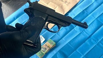 Handguns and drugs allegedly seized from ute in South Granville by NSW Police.