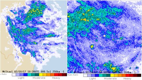 The BOM's radar over Queensland just after 9.30pm (AEDT). (Bureau of Meteorology) 