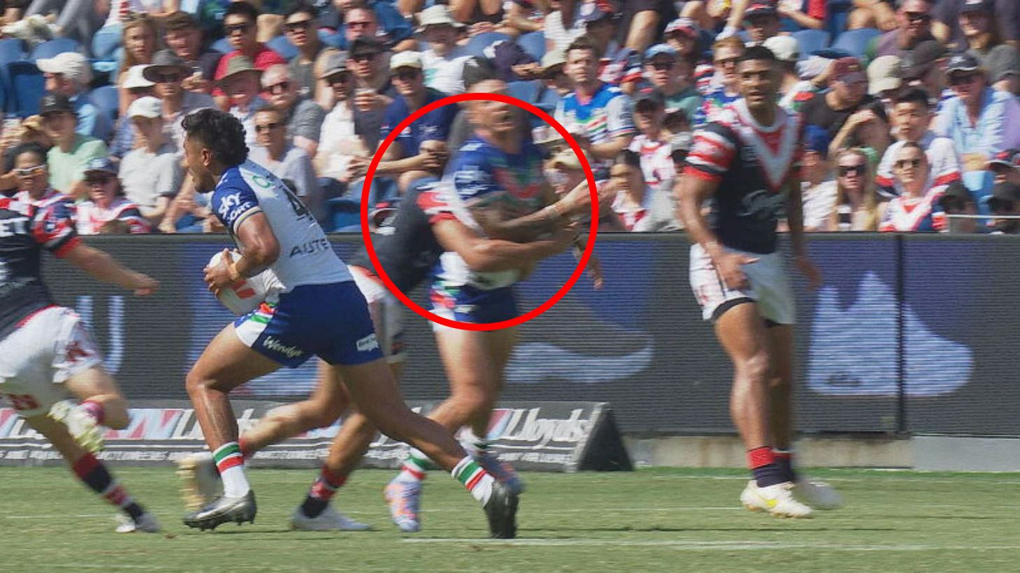 Joseph Suaalii has been put on report for a late tackle on Charnze Nicoll-Klokstad.
