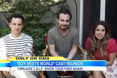 The cast came together again for the show's 20-year reunion on <i>Good Morning America</i> in October 2013. A spin-off called <i>Girl Meets World</i> will launch on the Disney Channel in 2014. Ben Savage and Danielle Fishel will reprise their roles as Cory and Topanga, now married with two children.<br/><br/>Pictured: Ben Savage, Rider Strong, Danielle Fishel.<br/><br/>Image: ABC