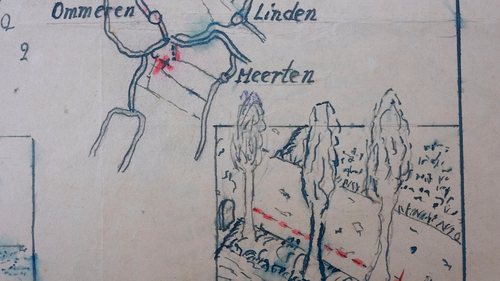 Detail of the map showing where the Nazi loot was reportedly buried in Ommeren, near Arnhem, is seen at the National Archive of the Netherlands in The Hague, Monday, January 23, 2023.