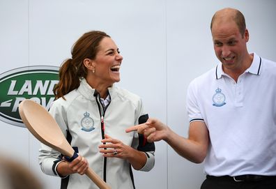 Kate Middleton, the Duchess of Cambridge, is presented the Wooden Spoon at the inaugural Kings Cup regatta in 2019 in Cowes, England. (Photo by Clive Mason/Getty Images)