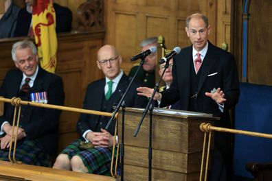 EDINBURGH, SCOTLAND - MAY 18: Prince Edward, Duke of Edinburgh in his role as Lord High Commissioner to the 2024 General Assembly of the Church of Scotland addresses the opening ceremony on May 18, 2024 in Edinburgh, Scotland. (Photo by Jeff J Mitchell/Getty Images)