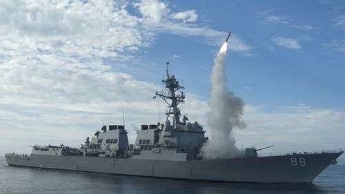 Sailors aboard the guided-missile destroyer USS Preble conduct an operational tomahawk missile launch while underway in a training area off the coast of California in 2010. 