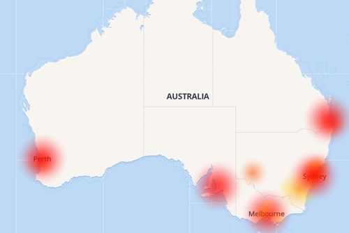 A map showing current Optus outages