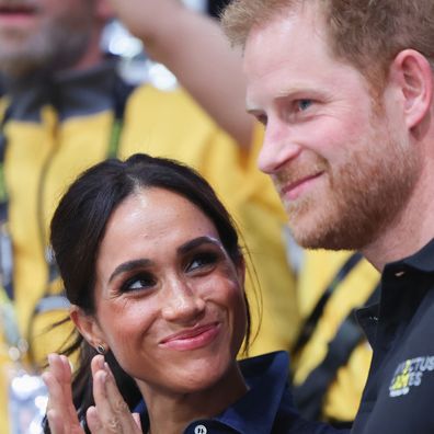 DUESSELDORF, GERMANY - SEPTEMBER 15: Meghan, Duchess of Sussex and Prince Harry, Duke of Sussex attend the sitting volleyball finals at the Merkur Spiel-Arena during day six of the Invictus Games Düsseldorf 2023 on September 15, 2023 in Duesseldorf, Germany. Prince Harry celebrates his 39th birthday today. (Photo by Chris Jackson/Getty Images for the Invictus Games Foundation)