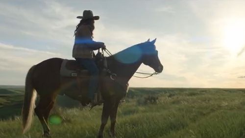 Kristi Noem rides a horse, in what is a fairly standard ad for politicians in South Dakota.