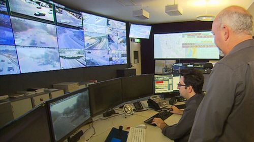 Inside the Transport Management Centre, which will keep an eye on motorists during the road closures. (9NEWS)