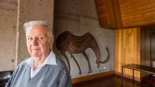 Jack Mundey in the foyer of Sirius a public housing building which he was trying to save from being demolished on September 14, 2016.