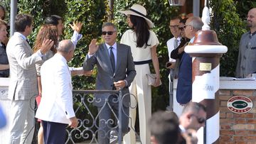 George Clooney and his wife Amal Alamuddin leave Hotel Cipriani for their civil ceremony at Venice City Hall. (All images Getty)