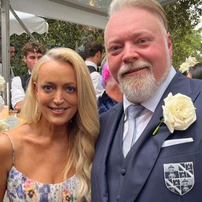 Jackie Henderson and her Kyle & Jackie O radio co-star Kyle Sandilands pose together at his wedding 