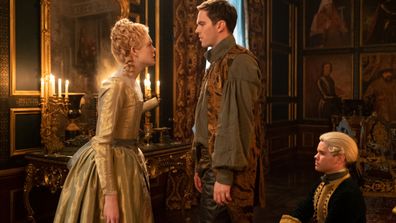 Elle Fanning and Nicholas Hoult in The Great 