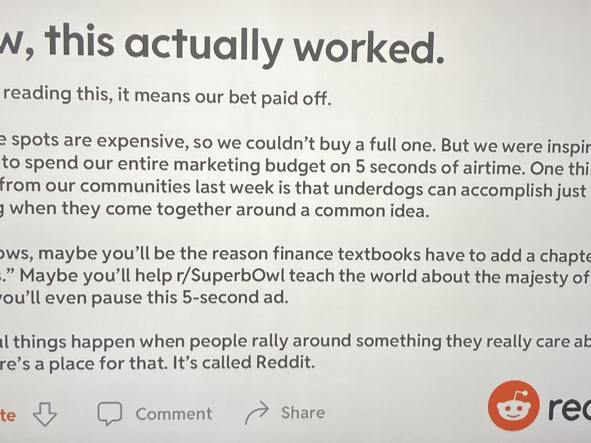 Reddit bought a 5-second Super Bowl ad honoring 'underdogs