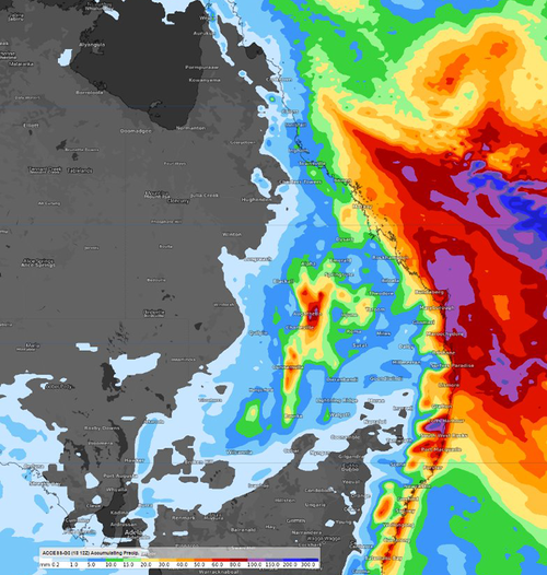 Modelling shows there could be widespread falls between 60-80 mm along the NSW and Queensland coast.