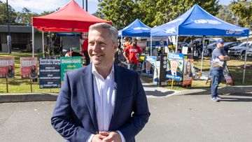 Liberal candidate Cameron Caldwell at the pre-polling booth at Helensvale on the Gold Coast ahead of this Saturday&#x27;s by-election for the Federal seat of Fadden. Thursday 13 July 2023