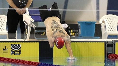 Ormrod dives in for the start of the ISA men's 100 freestyle. (Getty)