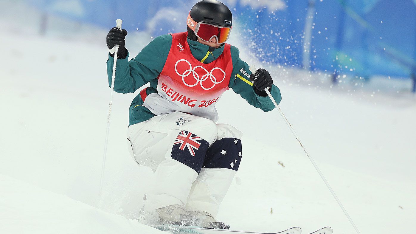 Mogul skier Jakara Anthony in gold medal position after qualifying rounds at Beijing Winter Olympics