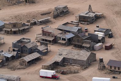 Aerial photo of the Bonanza Creek Ranch in Santa Fe, N.M, October 23, 2021, used for the film Rust.  