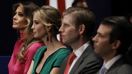 from left, Melania Trump, Ivanka Trump, Eric Trump and Donald Trump, Jr.  (AAP)