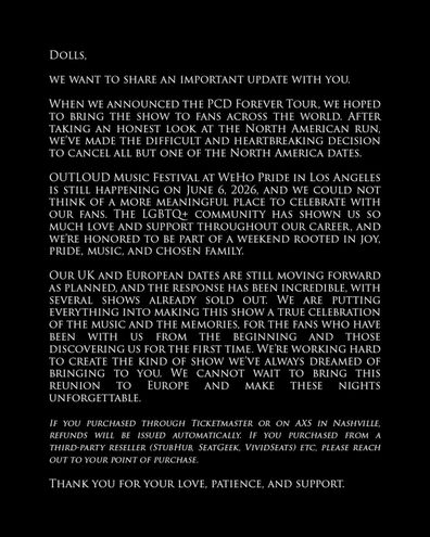 Pussycat dolls cancel North American tour