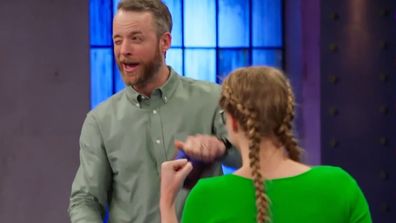 LEGO Masters 2024 Haley does karate with bricks and hits Hamish Blake in the eye