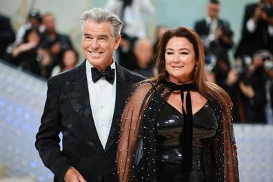 Pierce Brosnan and Keely Shaye Smith at the 2023 Met Gala Celebrating "Karl Lagerfeld: A Line Of Beauty", May 01, 2023 in New York City. (Photo by Dimitrios Kambouris/Getty Images for The Met Museum/Vogue)