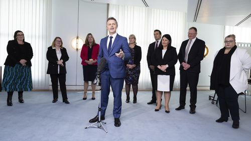 Minister for Education Jason Clare during a press conference after a Teacher Workforce roundtable, at Parliament House in Canberra on Friday 12 August 2022. fedpol Photo: Alex Ellinghausen