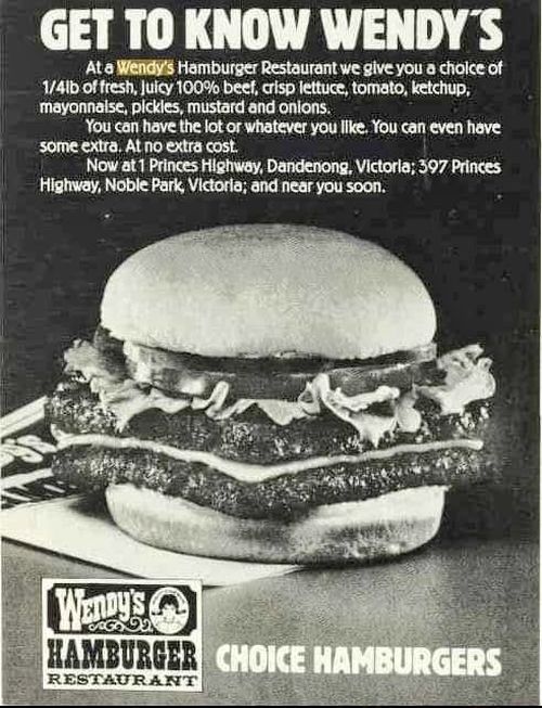 Wendy's ad in Melbourne from the 1980s.