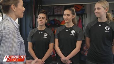 At Blacktown in western Sydney, three members of the Future Matildas training squad - Emeila, Hana and Jessika spoke to A Current Affair host Ally Langdon.