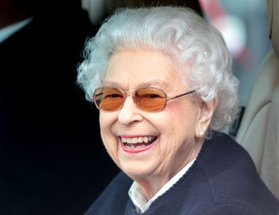 Queen Elizabeth II arrives at The Royal Windsor Horse Show at Home Park on May 13, 2022 in Windsor, England. 