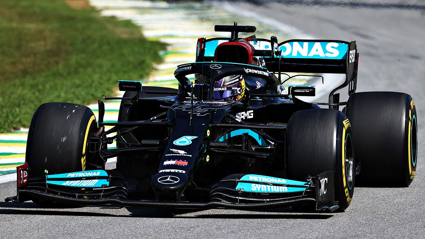 Lewis Hamilton on the way to victory at the Brazilian Grand Prix.