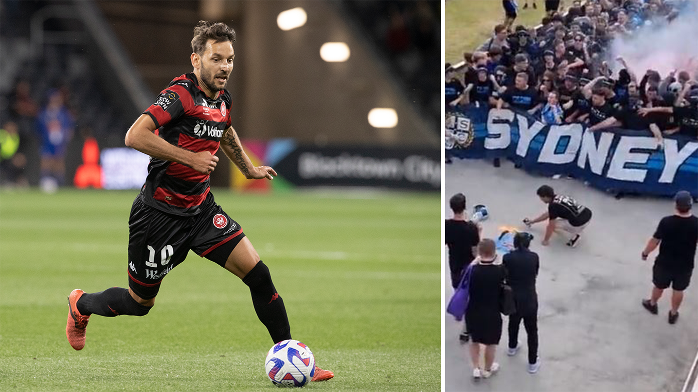 Sydney FC fans burned a jersey with Milos Ninkovic s name on it ahead of their traditional Cove walk before the A-League Sydney Derby between Sydney FC and the Western Sydney Wanderers.